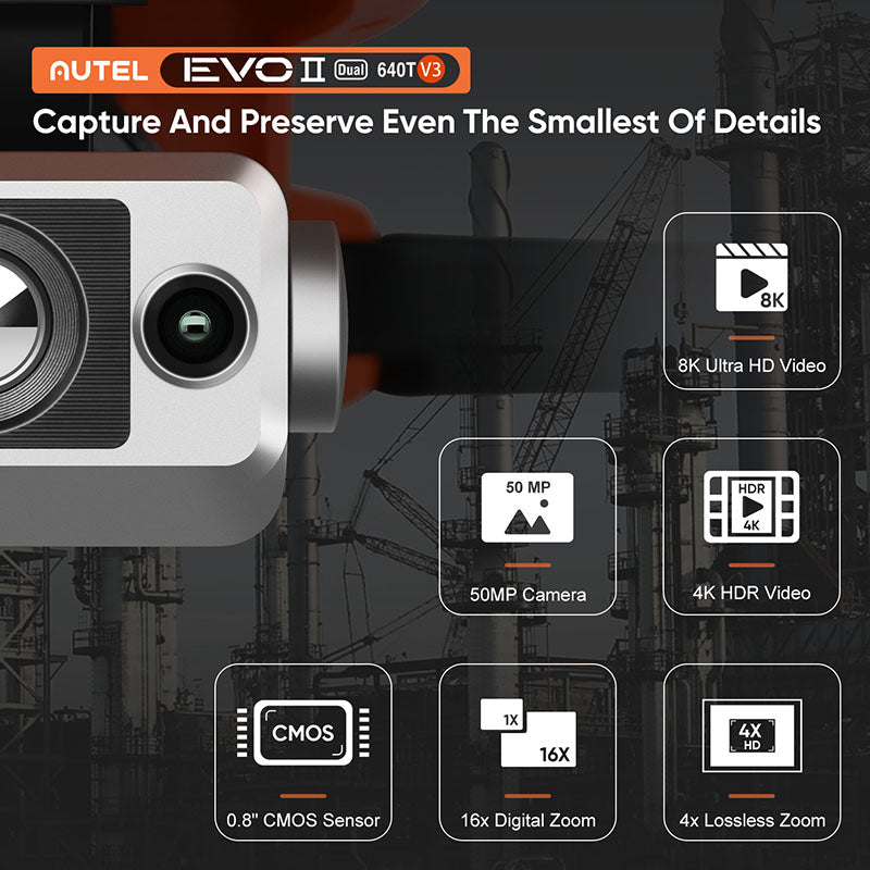 Autel Robotics EVO II Dual 640T V3 Rugged Bundle 640x512 Infrared Thermal Imaging Camera 0.8' CMOS & 8K Camera Professional Quadcopter