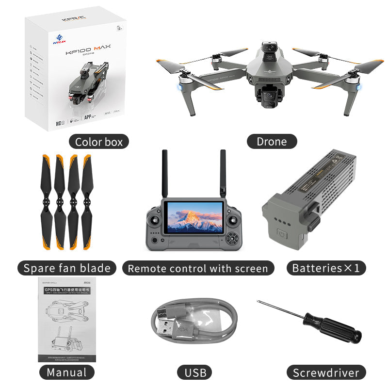 KF100 4K Drone 3-Axis Gimbal EIS Camera Large size Intelligent Obstacle Avoidance 10KM 5G GPS Quadcopter with Screen Remote control