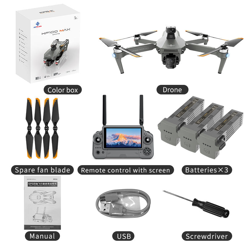 KF100 4K Drone 3-Axis Gimbal EIS Camera Large size Intelligent Obstacle Avoidance 10KM 5G GPS Quadcopter with Screen Remote control