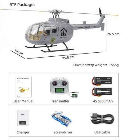 FLYWING BO-105 Universal RC Helicopter 470L Class 6CH Brushless GPS Stabilized Altitude Hold RC Helicopter H1 Flight Controller