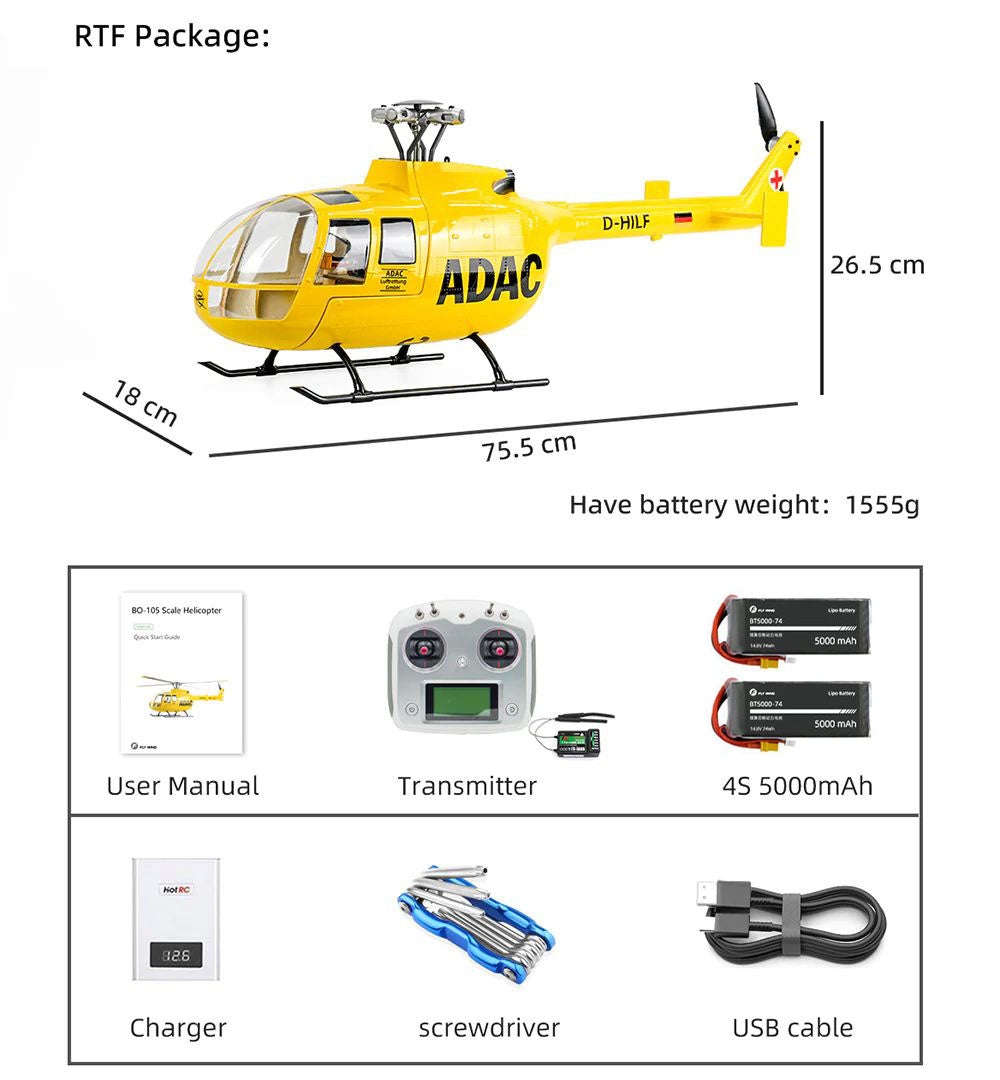 FLYWING BO-105 Universal RC Helicopter 470L Class 6CH Brushless GPS Stabilized Altitude Hold RC Helicopter H1 Flight Controller