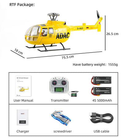 FLYWING BO-105 Universal RC Helicopter 470L Class 6CH Brushless GPS Stabilized Altitude Hold RC Helicopter H1 Flight Controller