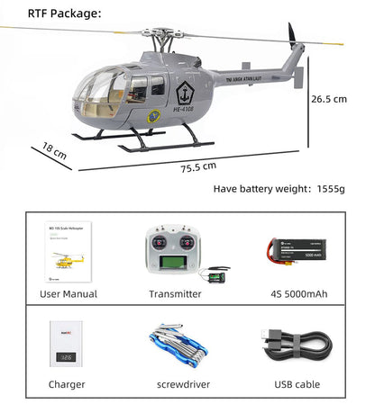 FLYWING BO-105 Universal RC Helicopter 470L Class 6CH Brushless GPS Stabilized Altitude Hold RC Helicopter H1 Flight Controller