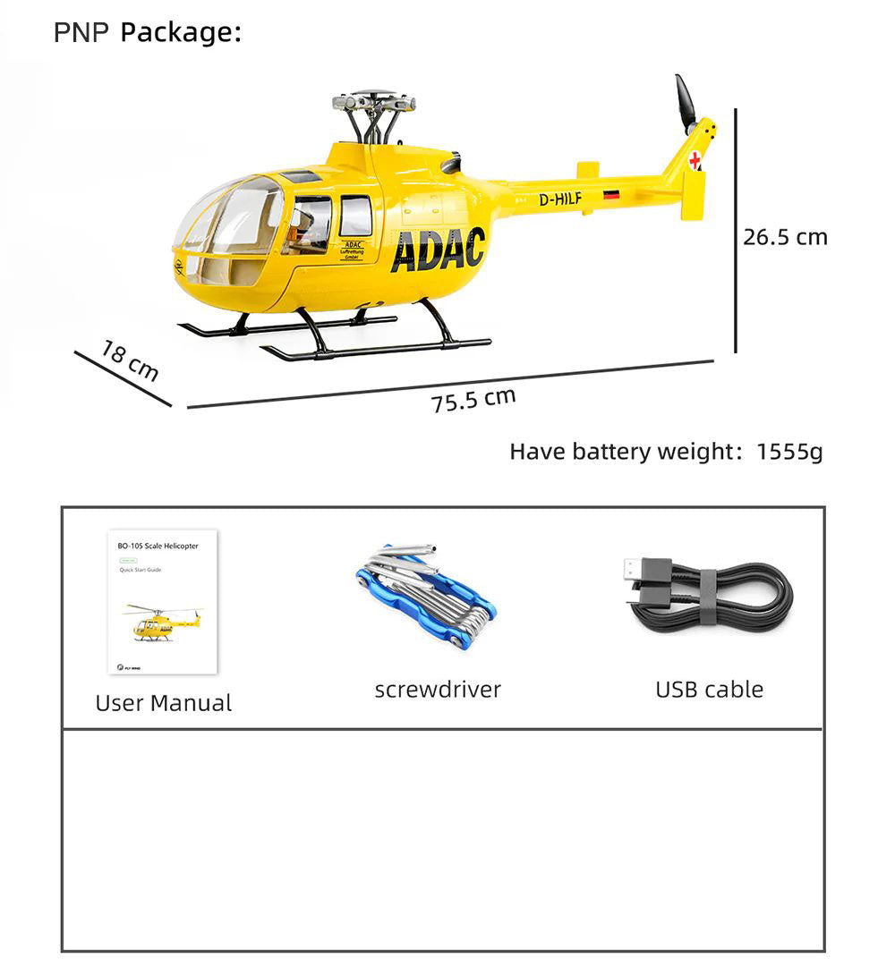 FLYWING BO-105 Universal RC Helicopter 470L Class 6CH Brushless GPS Stabilized Altitude Hold RC Helicopter H1 Flight Controller
