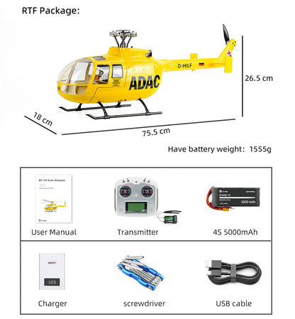 FLYWING BO-105 Universal RC Helicopter 470L Class 6CH Brushless GPS Stabilized Altitude Hold RC Helicopter H1 Flight Controller
