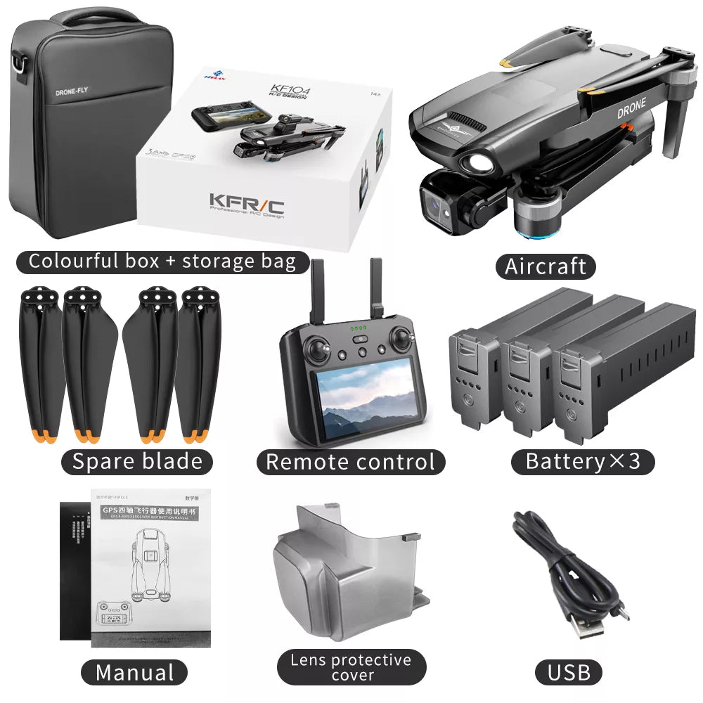 KF104 MAX 8K Drone 3-Axis Gimbal EIS Camera Intelligent Obstacle Avoidance 5G GPS Quadcopter with Screen Remote control