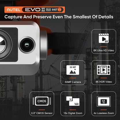 Autel Robotics EVO II Dual 640T V3 Rugged Bundle 640x512 Infrared Thermal Imaging Camera 0.8' CMOS & 8K Camera Professional Quadcopter