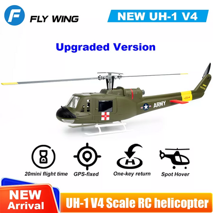 FLYWING UH1 V4 Huey Helicopter Upgrade Version 450L Class 6CH Brushless GPS Stabilized Altitude Hold RC Helicopter H1 Flight Controller