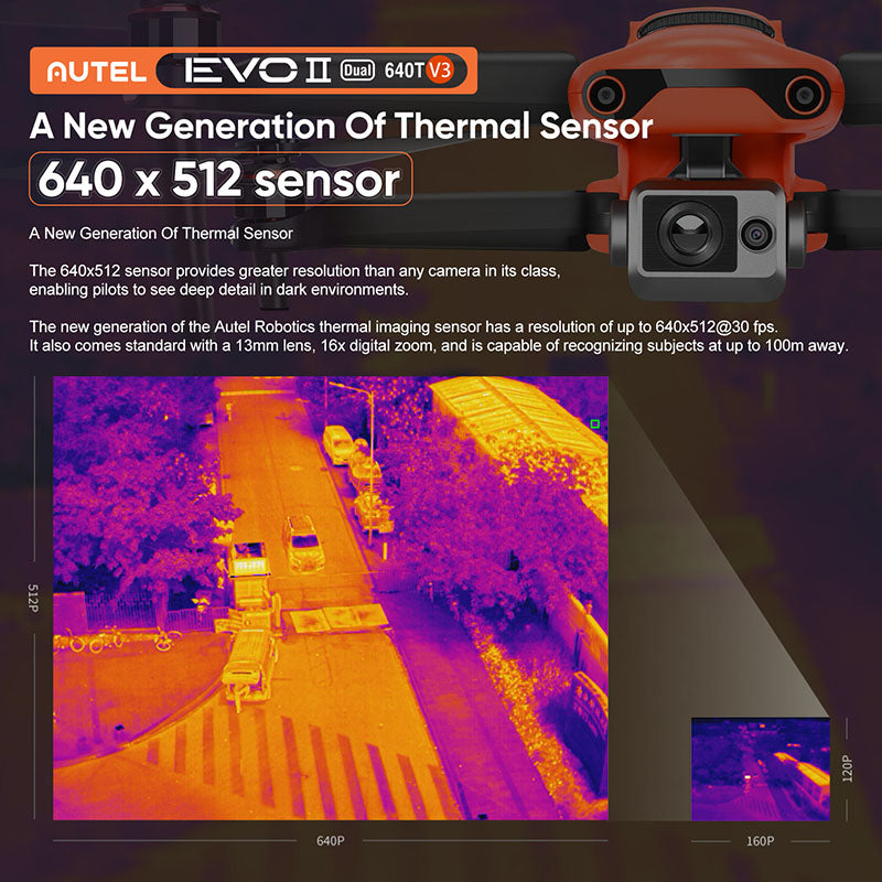 Autel Robotics EVO II Dual 640T V3 Rugged Bundle 640x512 Infrared Thermal Imaging Camera 0.8' CMOS & 8K Camera Professional Quadcopter