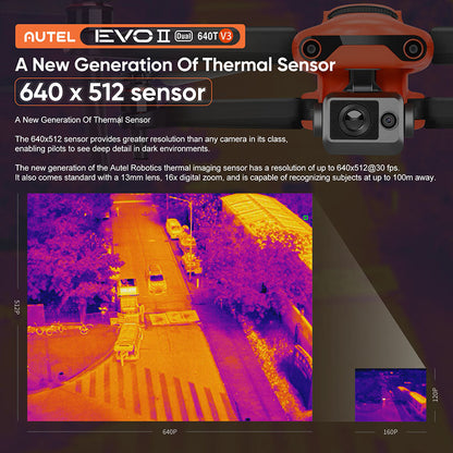 Autel Robotics EVO II Dual 640T V3 Rugged Bundle 640x512 Infrared Thermal Imaging Camera 0.8' CMOS & 8K Camera Professional Quadcopter