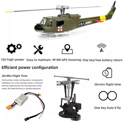 FLYWING UH1 V4 Huey Helicopter Upgrade Version 450L Class 6CH Brushless GPS Stabilized Altitude Hold RC Helicopter H1 Flight Controller