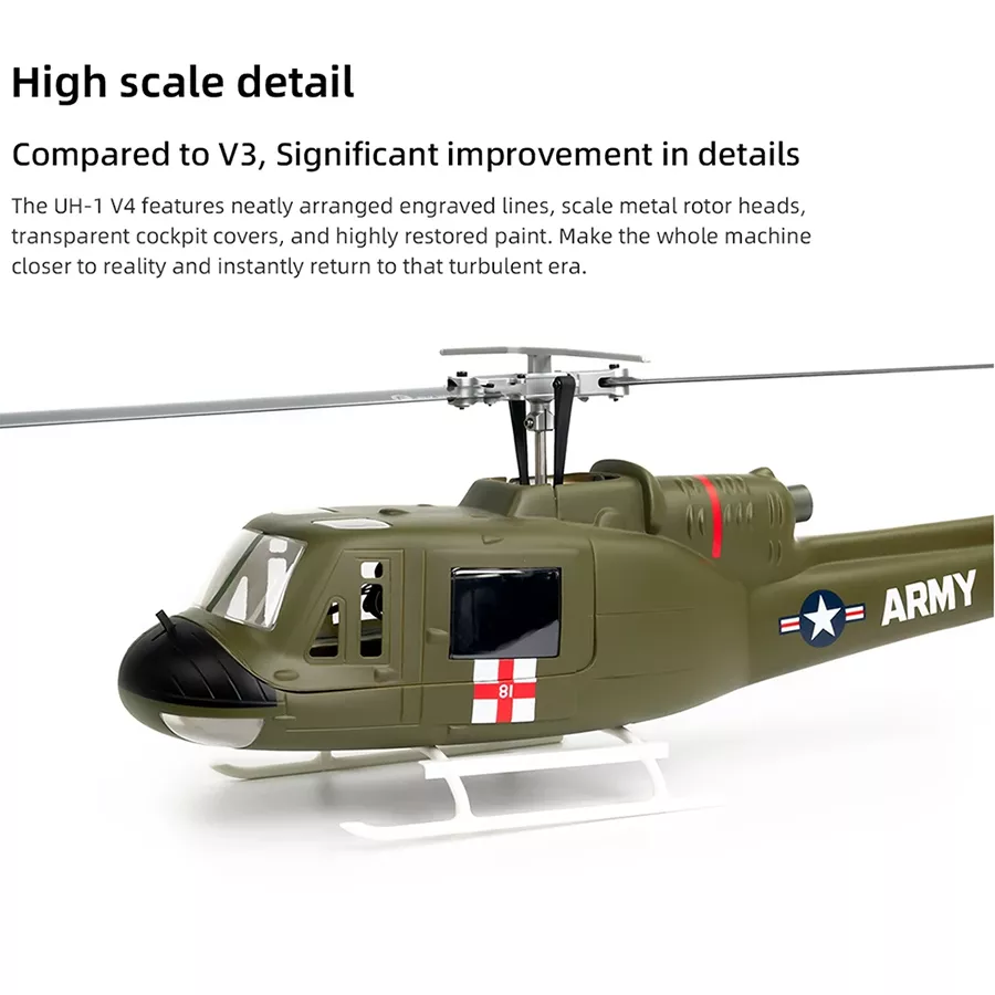 FLYWING UH1 V4 Huey Helicopter Upgrade Version 450L Class 6CH Brushless GPS Stabilized Altitude Hold RC Helicopter H1 Flight Controller