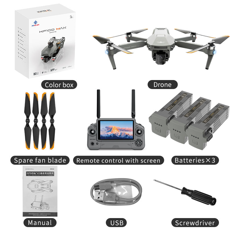KF100 4K Drone 3-Axis Gimbal EIS Camera Large size Intelligent Obstacle Avoidance 10KM 5G GPS Quadcopter with Screen Remote control