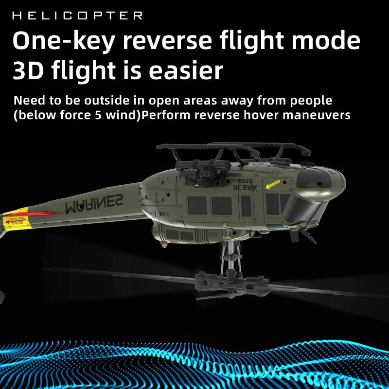 RCERA C032 UH-1 Huey RC Helicopter 1/48 6CH 6-axis Gyro Barometer Altitude Determination Optical Flow Positioning TOF Laser Radar Aerobatic Helicopter