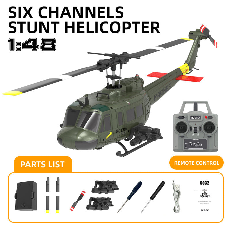 RCERA C032 UH-1 Huey RC Helicopter 1/48 6CH 6-axis Gyro Barometer Altitude Determination Optical Flow Positioning TOF Laser Radar Aerobatic Helicopter